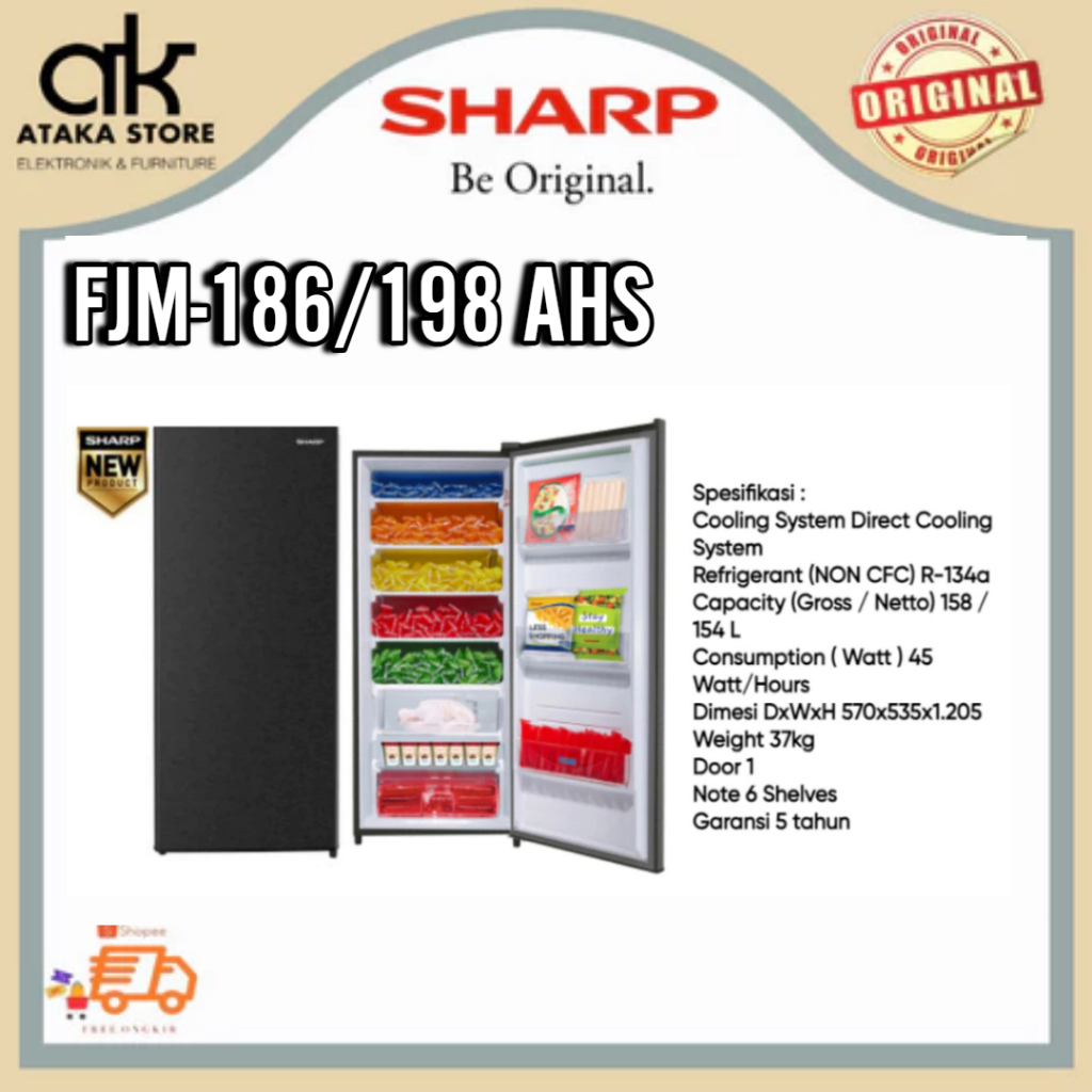 KULKAS FREEZER SHARP FJM-186 AHS 6RAK / FJM-198 AHS 8RAK LEMARI PEMBEKU ES BATU
