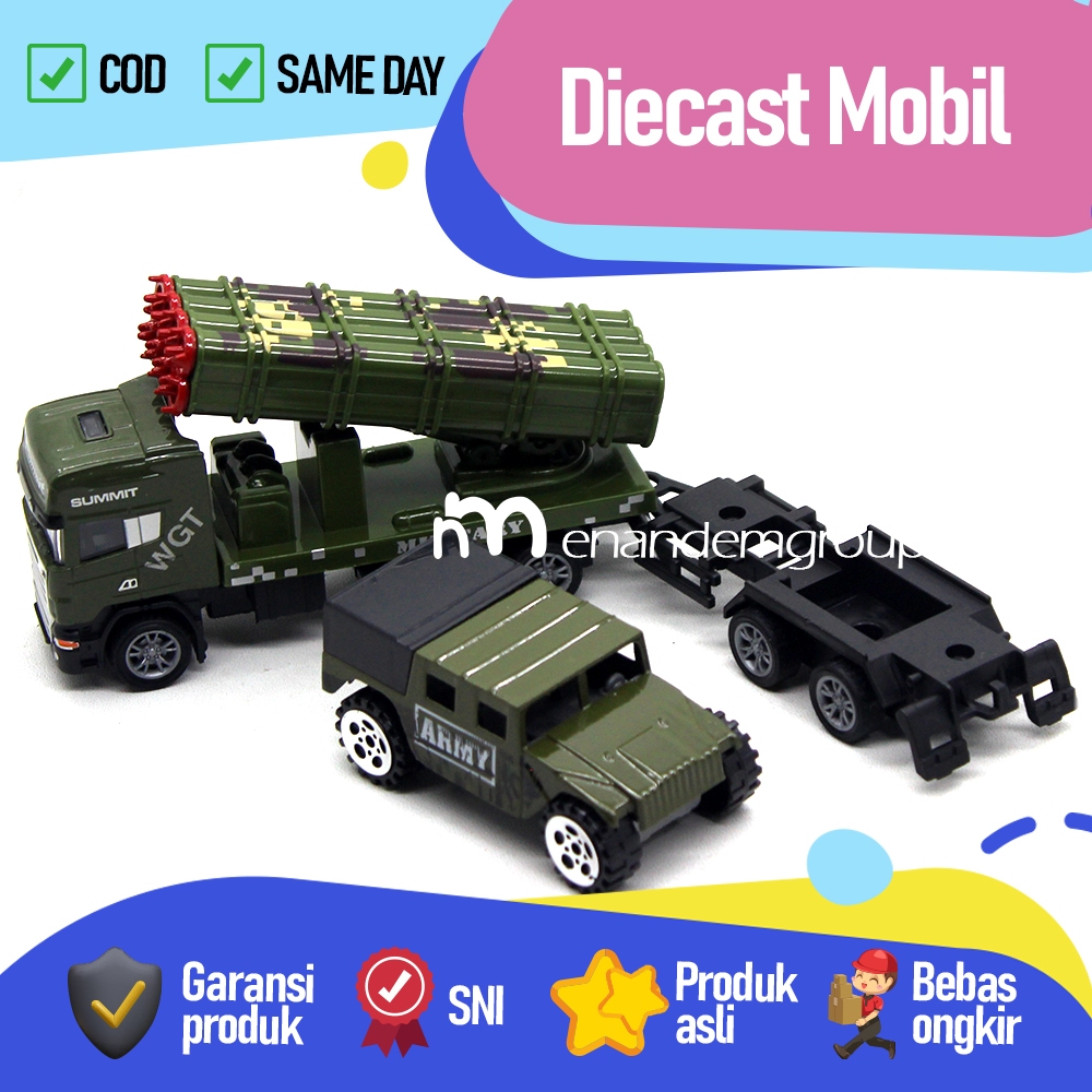 Mainan Mobil Diecast Miniatur Truk Kontainer Gandeng Militer Super Army Set Isi 2