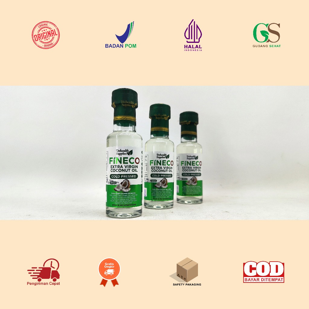 

Manado Dehealth Supplies FINECO Extra Virgin Coconut Oil Isi 100 ML Botol Kaca - EVCO