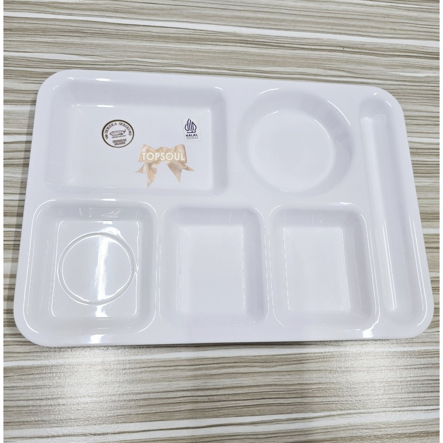 Nampan Makan Sekat 6 / Wadah Piring Saji Putih Plastik Tray Set Hotel Resto Kafe White Platter Melam