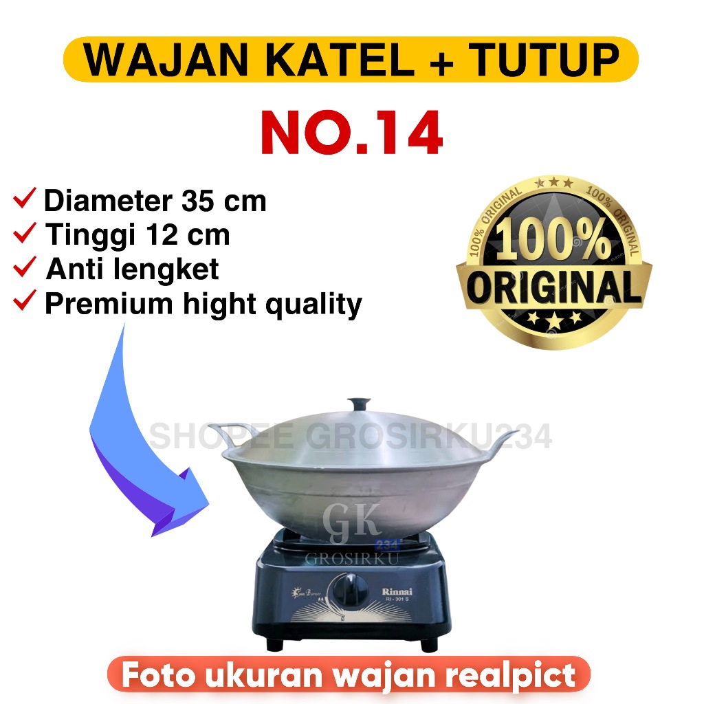 ( BISA COD ) wajan katel tutup anti lengket wajan penggorengan no 10_12_14_16_18 katel cekung