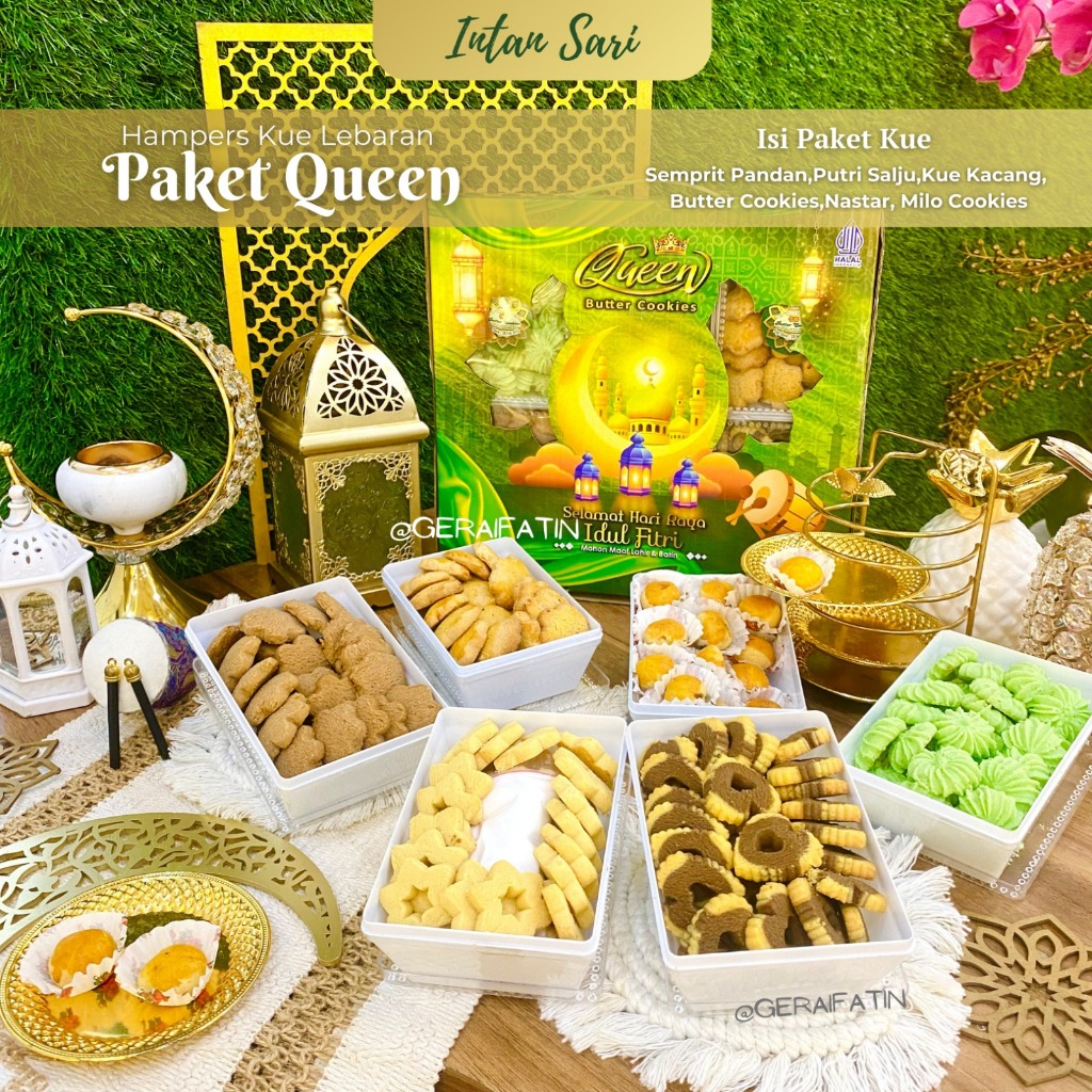 

PAKET KUE LEBARAN ISI TOPLES 6 INTAN SARI PAKET BAROKAH / PAKET KUE KERING DIBUAT TAHUN 2025