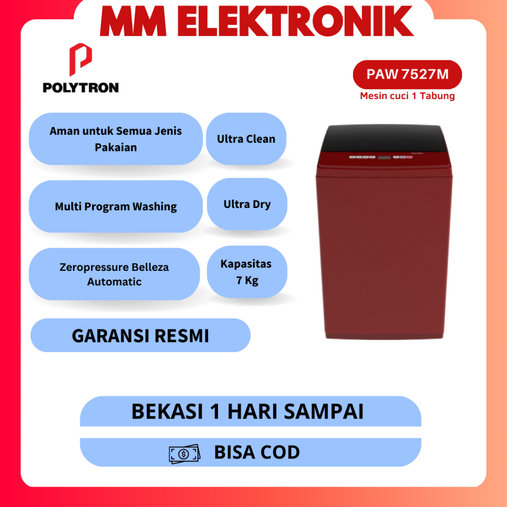 MESIN CUCI TOP LOADING POLYTRON PAW 7527M