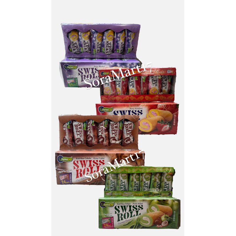 

Swizzlef Swiss Roll Blueberry Strawberry Chocolate Coconut Keik Rasa Blueberi Stroberi Cokelat Kelapa 432gr