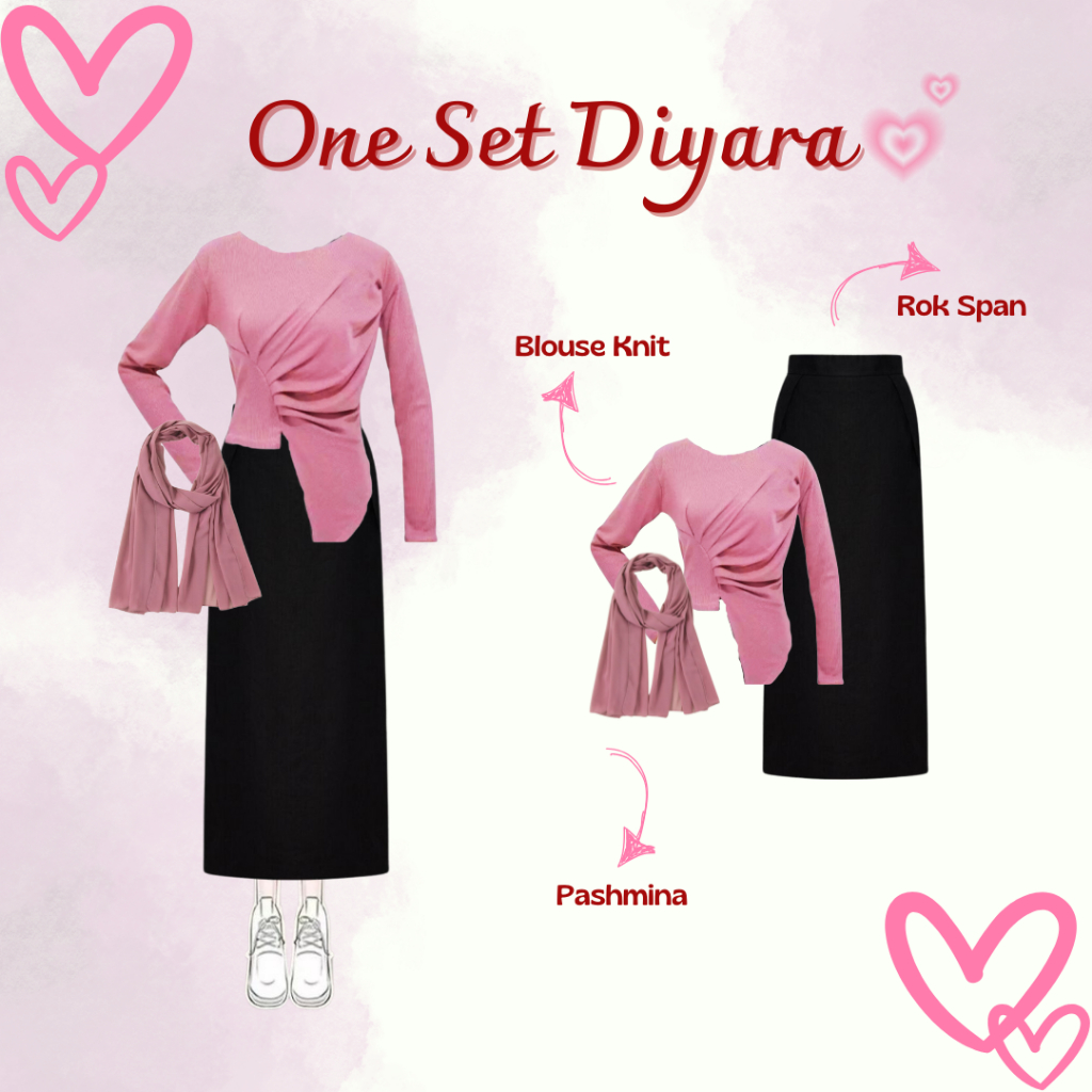 One Set Diyara (Blouse+Rok Span+Pashmina) Ootd Wanita Kekinian Terbaru