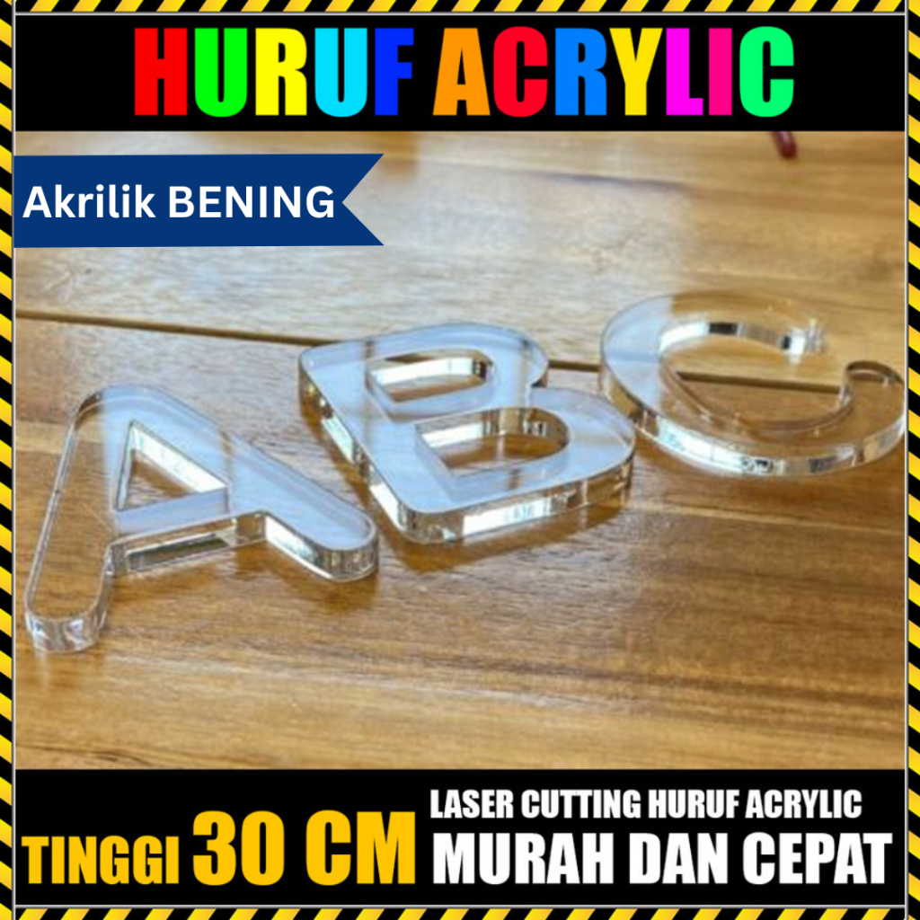 Huruf/ Angka Acrylic/ Akrilik, Tinggi 30CM (Bening)