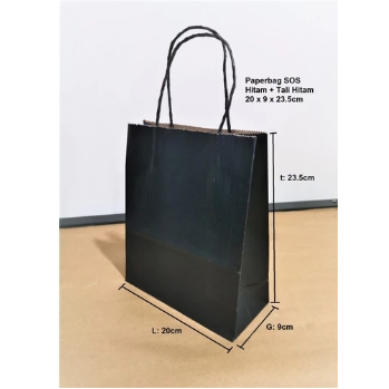 

(10pcs) Paperbag SOS (XL/L) Hitam Tali Twist Ukuran 20x9x23cm