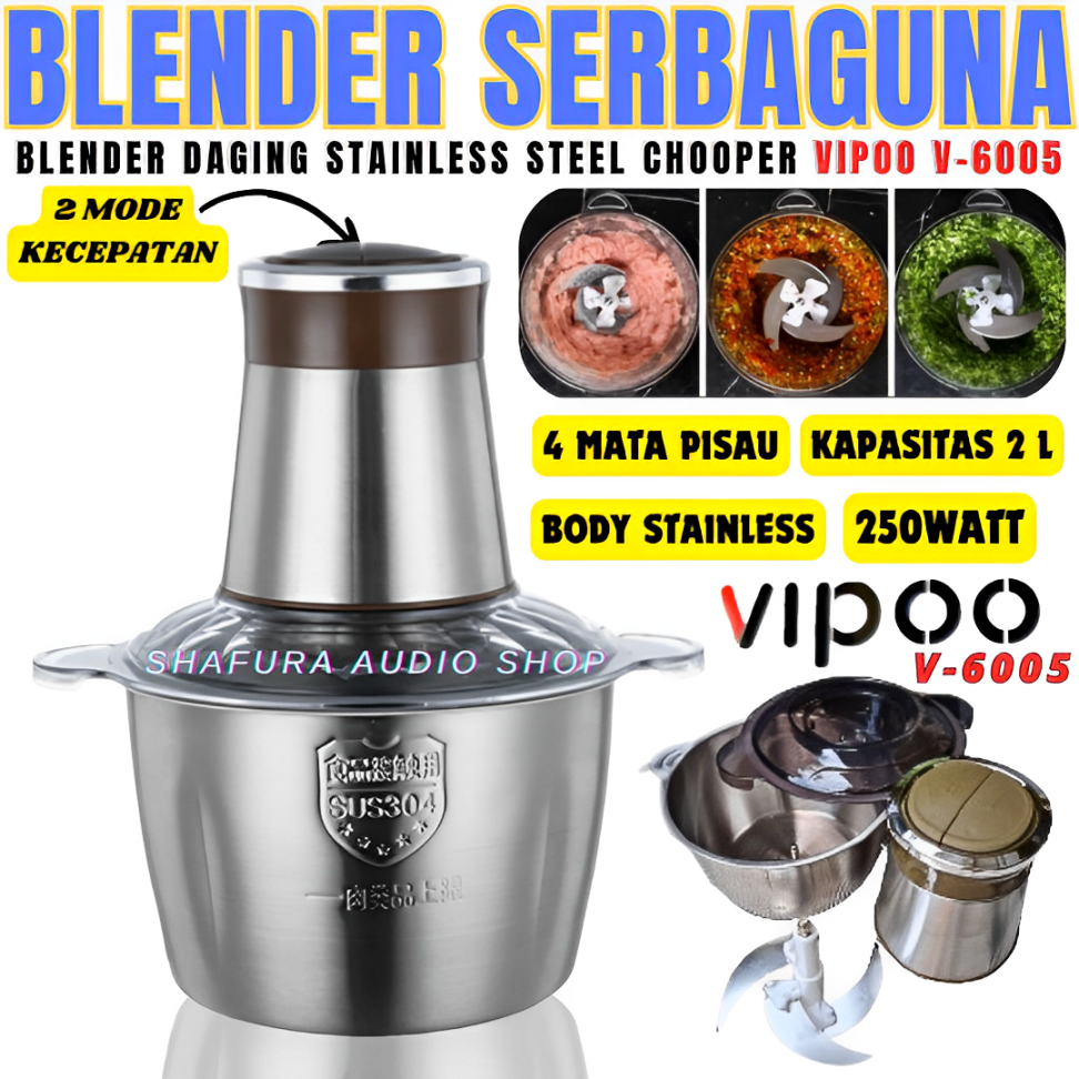 Blender Daging Vipoo V-6005 250w 2liter Food Chopper Meat Grinder Alat Penggiling Daging Bumbu Sayur