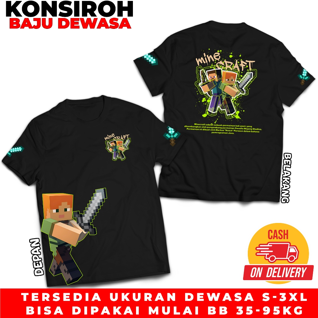 Baju Kaos Minecraft Roblox Dewasa Atasan Pendek Remaja Cowok Laki Laki Perempuan Unisex