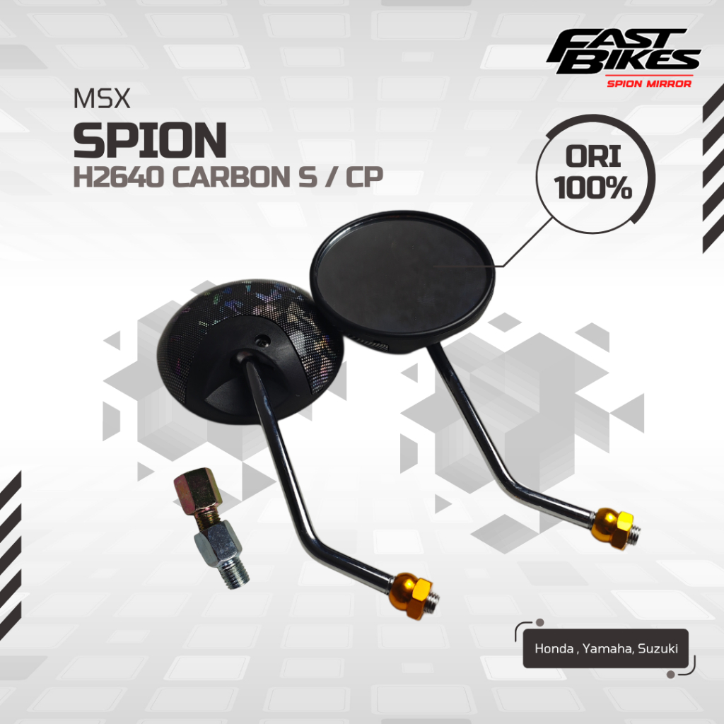 MSX Kaca Spion Motor Variasi Bulat Carbon Tangkai Panjang Spion Variasi Cembung Universal