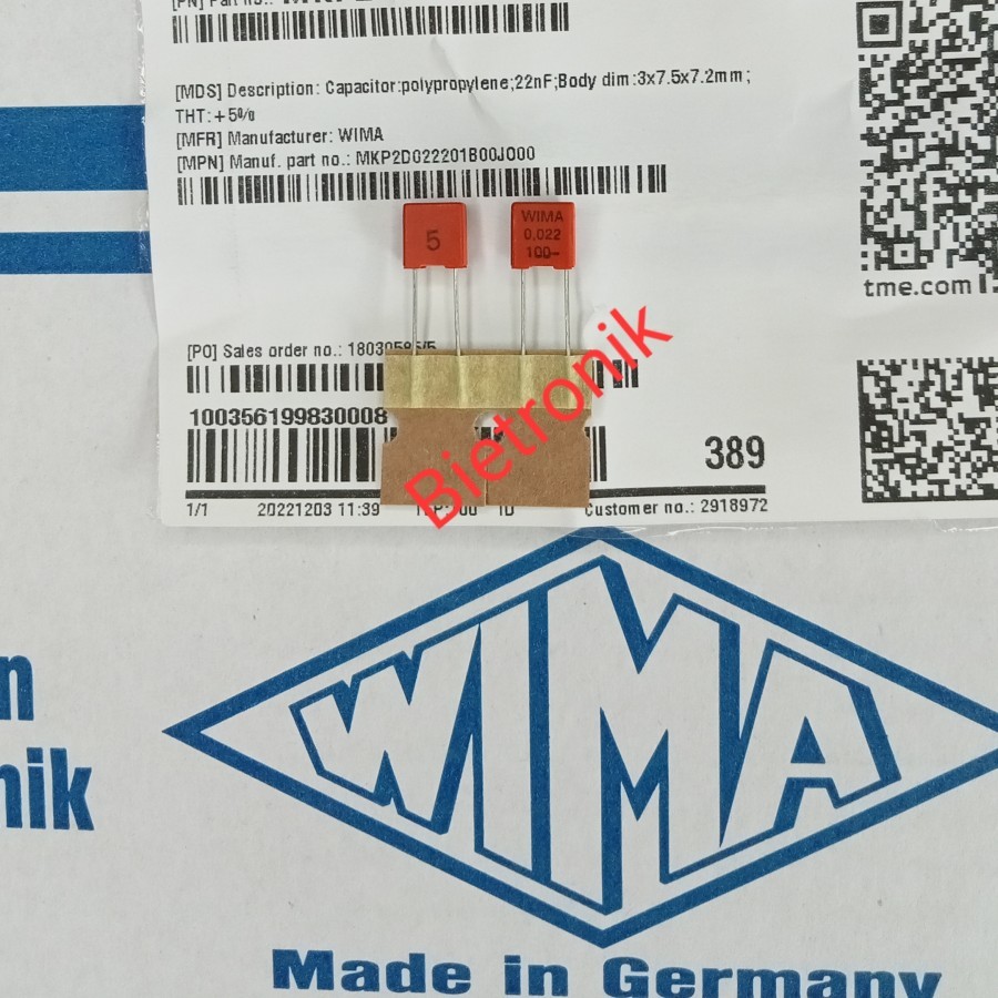 Kapasitor WIMA 22nF 100V MKP2D022201B00JO00 Original WIMA