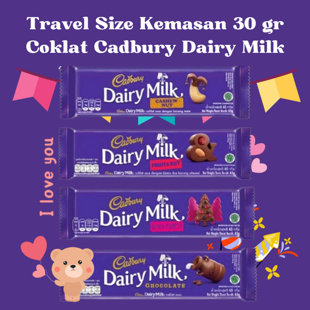 

Mini Size Cadbury Dairy Milk Kemasan 30 gr - Coklat Susu Dengan Kacang Mete