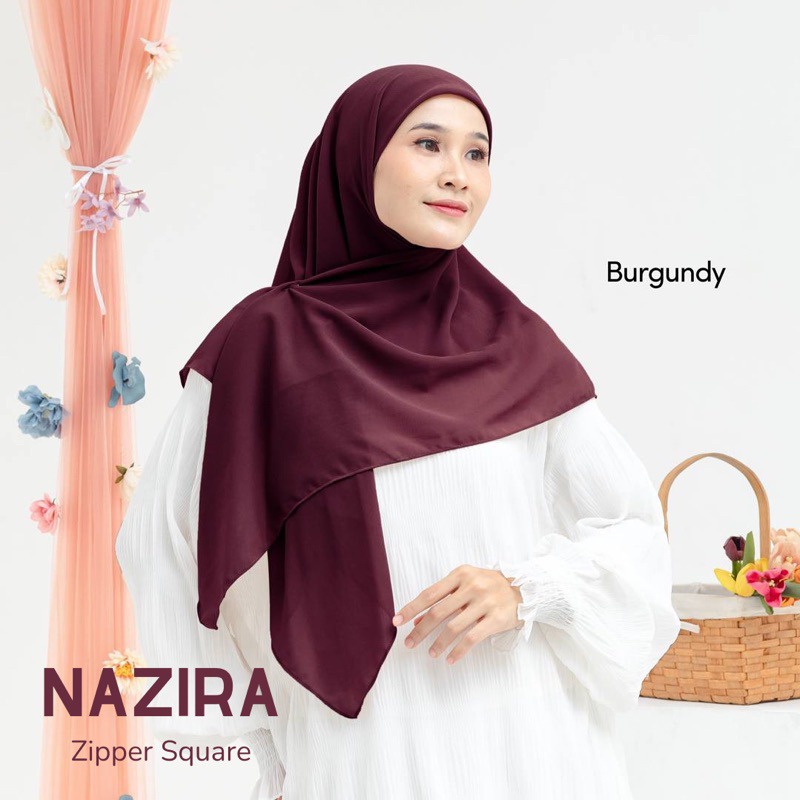 Nazira Zipper Square / Hijab Zipper Segi Empat Premium / Segi Empat Instan Resleting / Hijab Resleti