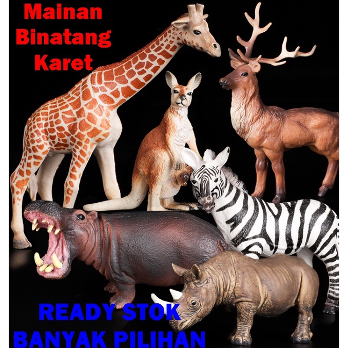 New Mart Figure Hewan Animal Model Toys Koleksi Mainan Binatang Karet Gajah Macan Beruang Rusa Harim