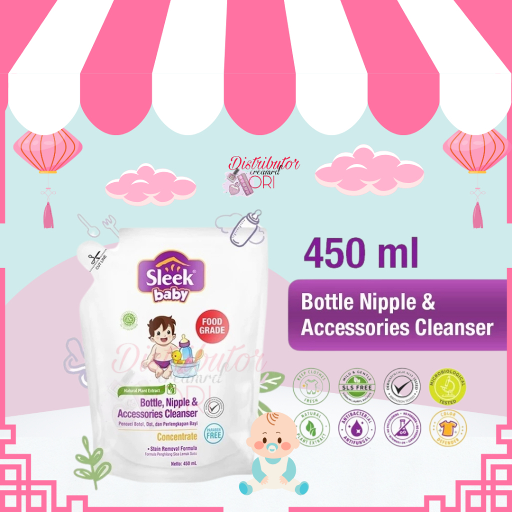 SLEEK BABY MURAH LIQUID CLEANSER PEMBERSIH BOTOL 450ML REFILL / SABUN CUCI BOTOL BAYI ANAK 450ML