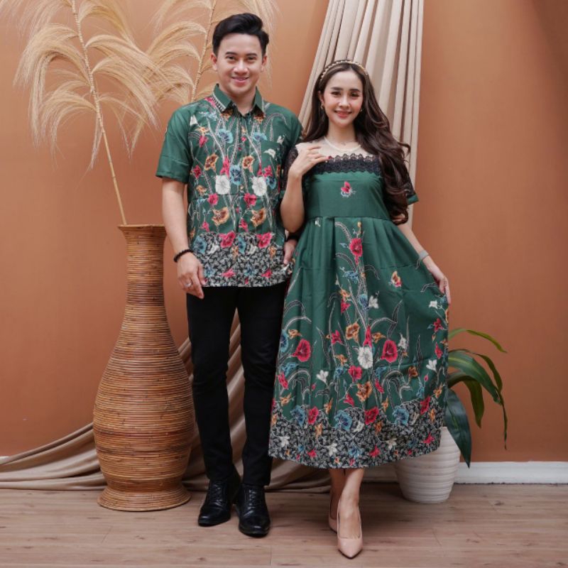 dress batik modern premium kombinasi renda dan brokat baju kondangan kekinian