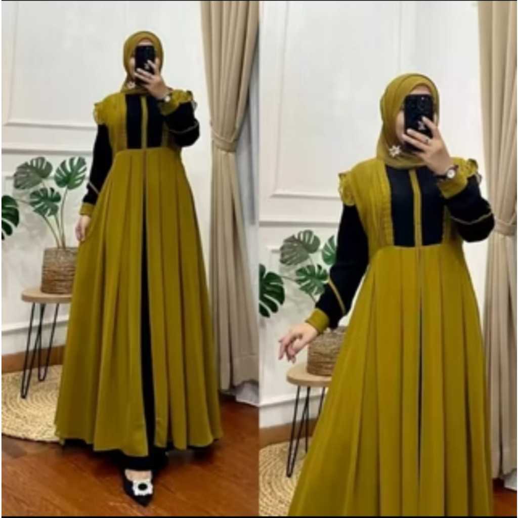 ZELINE DRESS MAXY / GAMIS RUFFLE MEWAH CRINKLE ALEVA TERBARU/AISYAH DRESS GAMIS CRINKLE