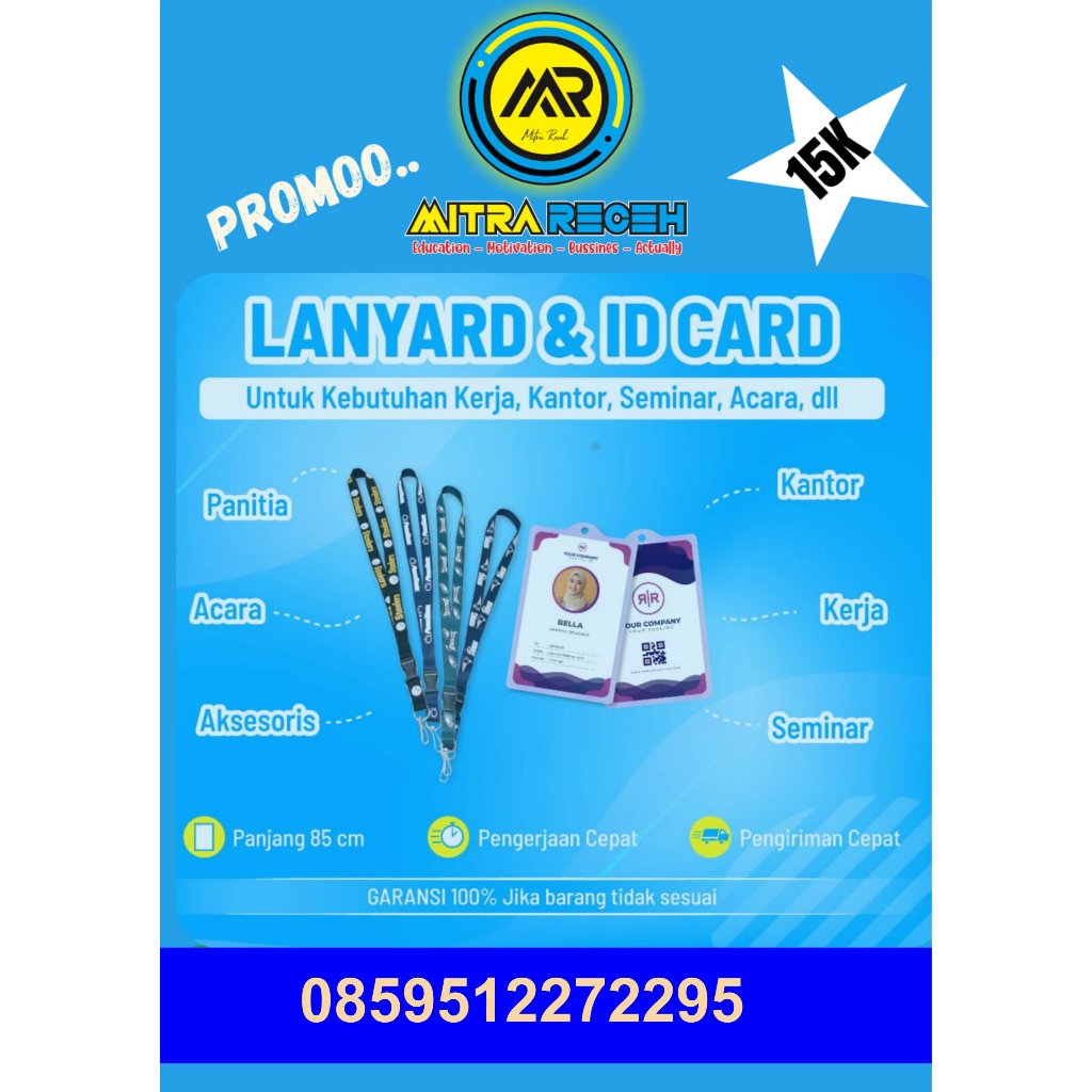 

Cetak Paket Lanyard & ID Card / Lanyard Custom 2 Sisi Murah Meriah
