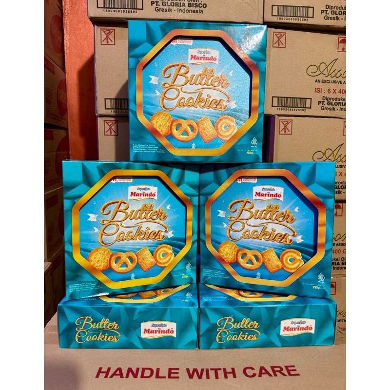 

( 1 DUS ISI 6 ) Marindo Butter Cookies Tin Segi Oktagon 255gr