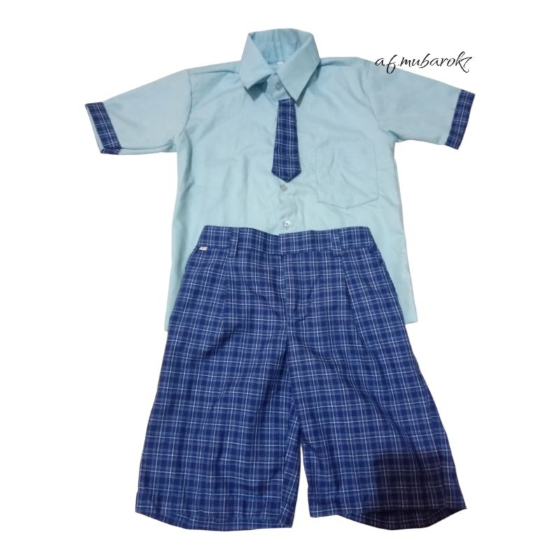 SETELAN SERAGAM TK/PAUD BIRU KOTAK-KOTAK