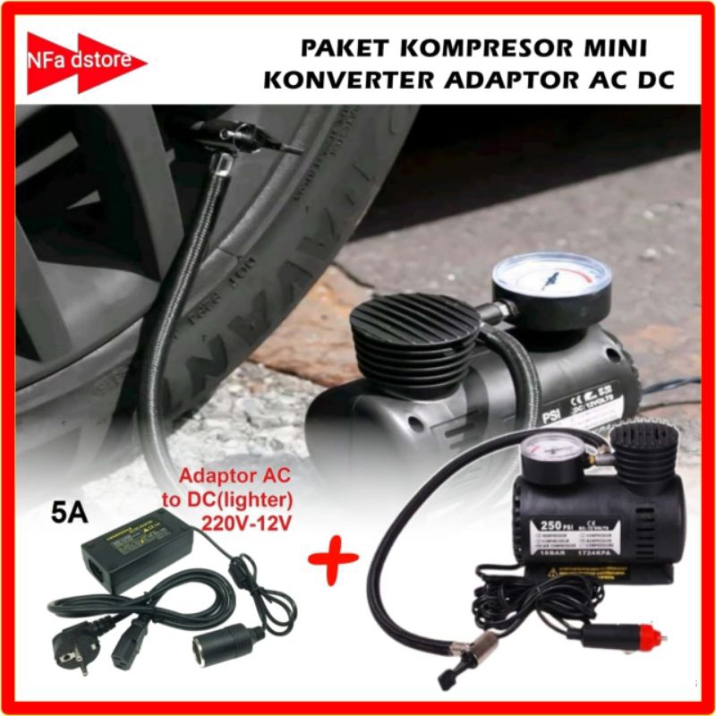 Set Kompresor Mini + Adaptor Ac Dc Bisa Colok PLN