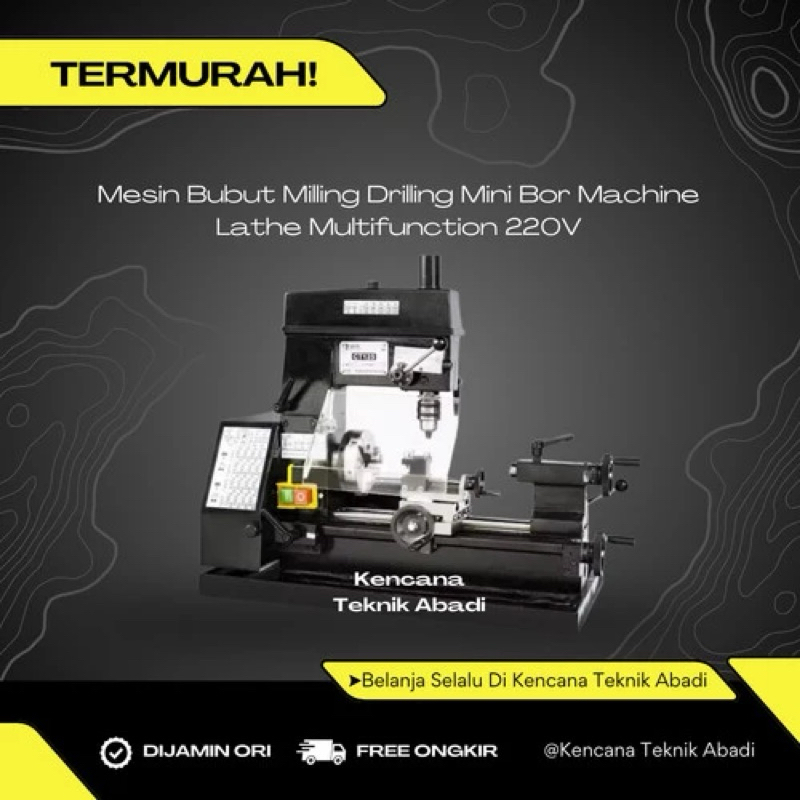 Mesin Bubut Milling Drilling Mini Bor Machine Lathe Multifunction 220V