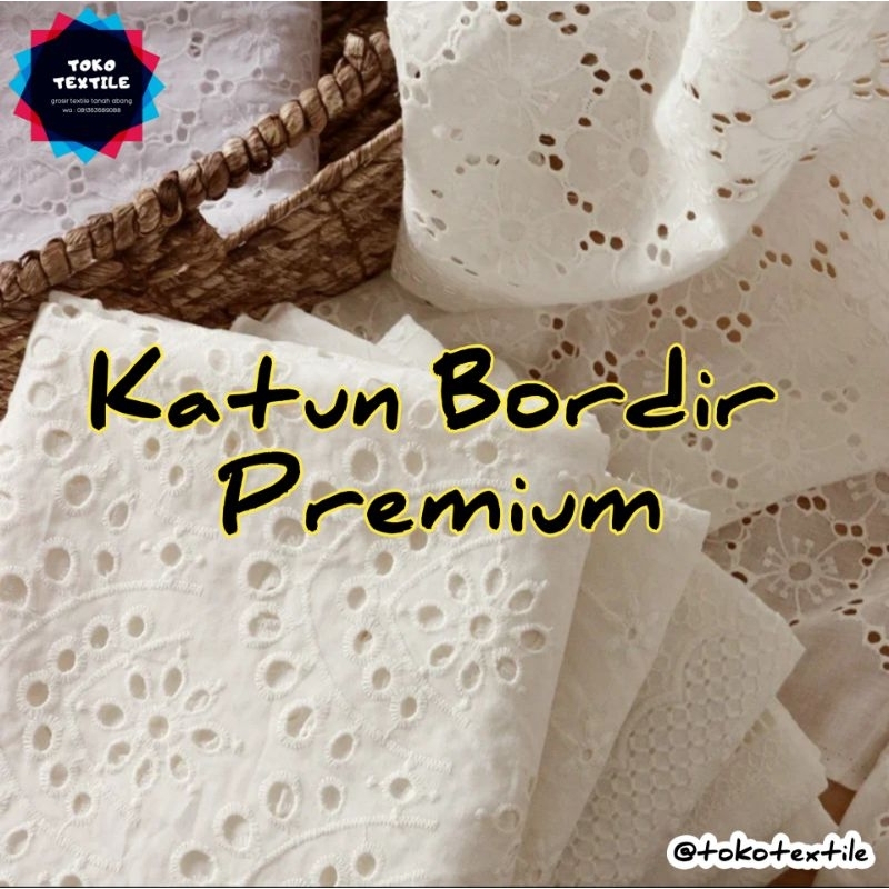 Kain Katun Bordir Premium / Katun Bordir Bolong / Katun Bordir Putih / Kain Mukena