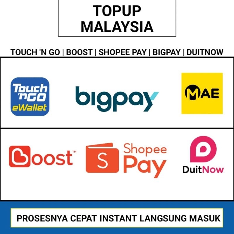 Pulsa Malaysia Touch 'n Go Boost DuitNow Bigpay Shopee Pay Malaysia