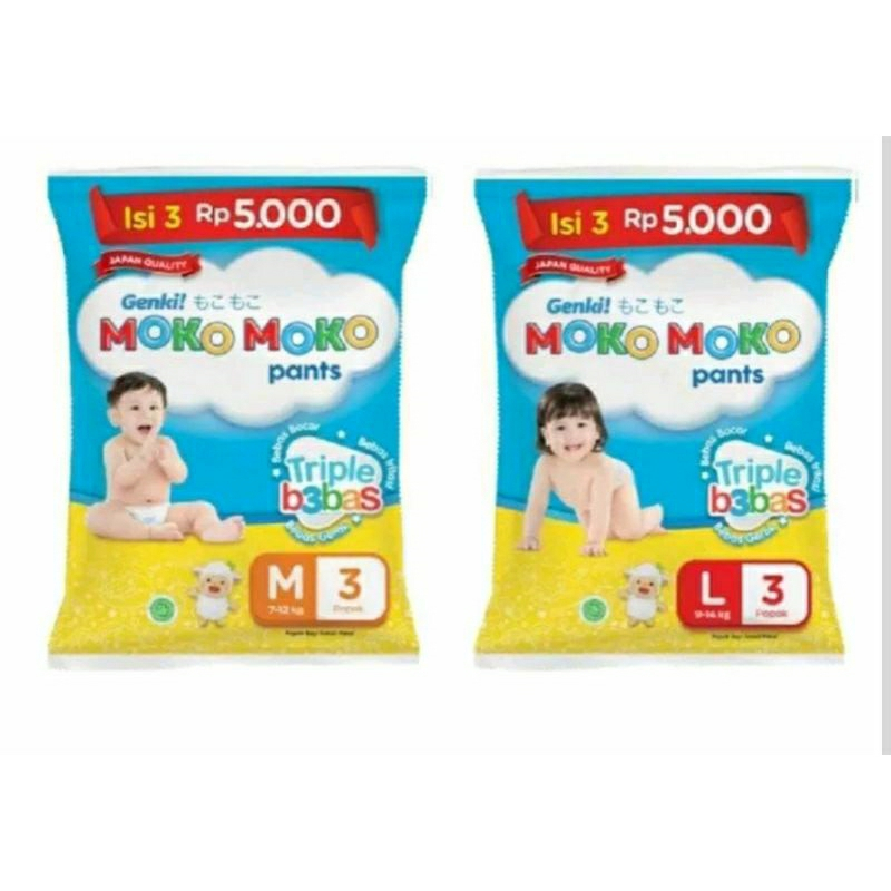 [SR] PAMPERS MOKO MOKO PANTS RENCENG UKURAN L & M // 1 PCS ISI 3