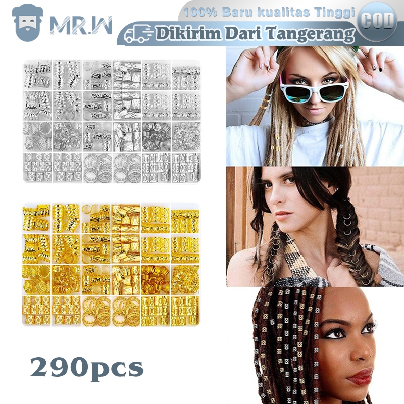 290pcs/Set Cincin Rambut Gimbal Logam Cincin Klip Rambut Adjustable Manik Kepang Rambut Gimbal