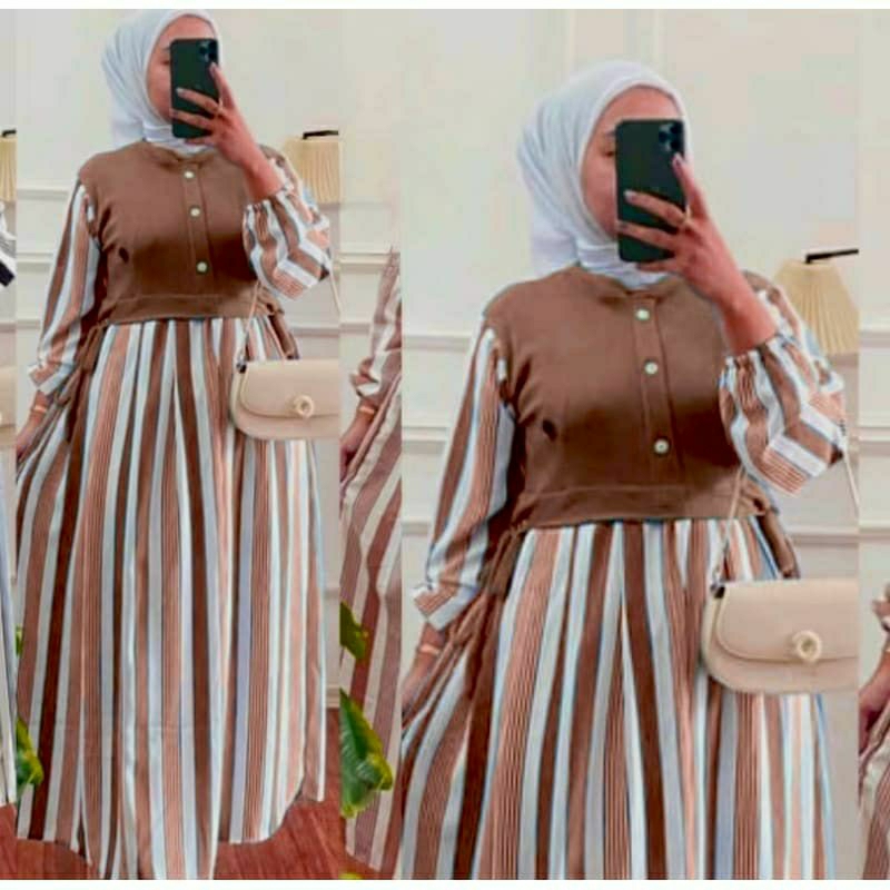 Midi dress salur/ midi Bisa COD/ Gamis lebaran