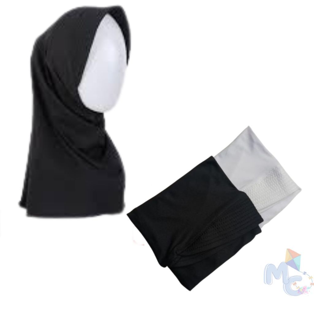 Kerudung Hijab Sport Jersey Polos Hitam Putih Wanita Remaja Dewasa