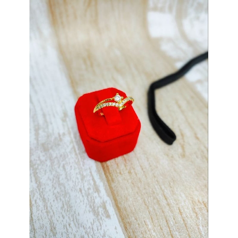 cincin wanita dewasa - cincin model Fuji cantik silver asli berlapis emas 24 karat