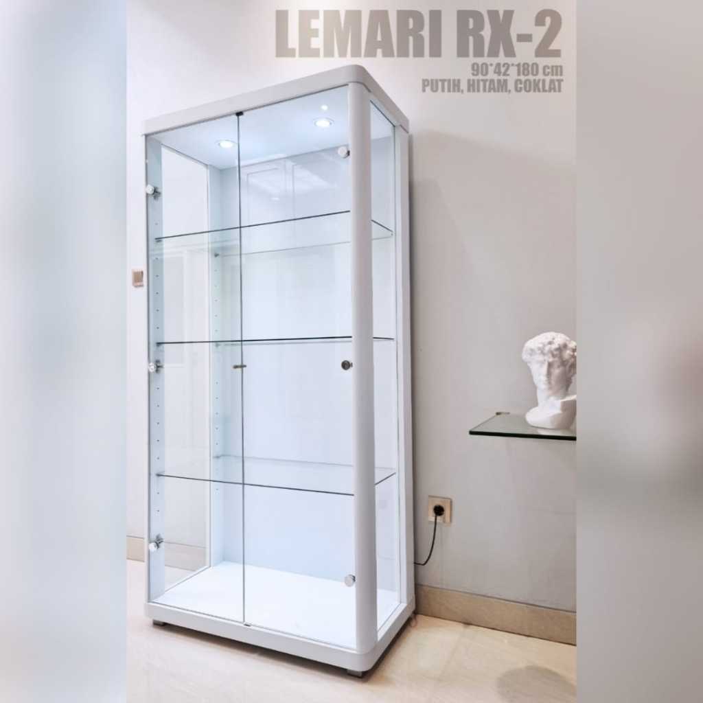 Lemari pajang Kaca RX2 Koleksi tas sepatu piring tumbler boneka keramik Parfum Baju Piala