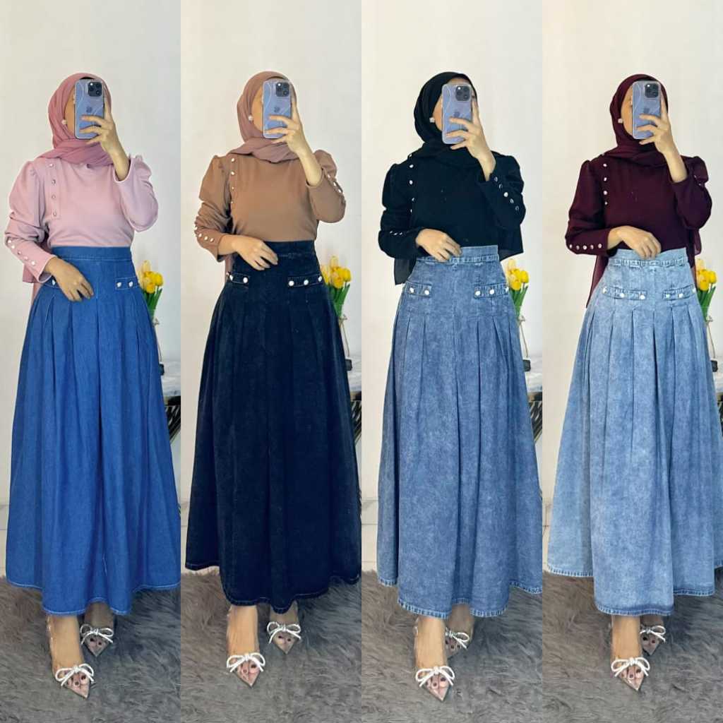 SHARONN SET ROK ATASAN&ROK PANJANG BAHAN JEANS & KNIT PREMIUM