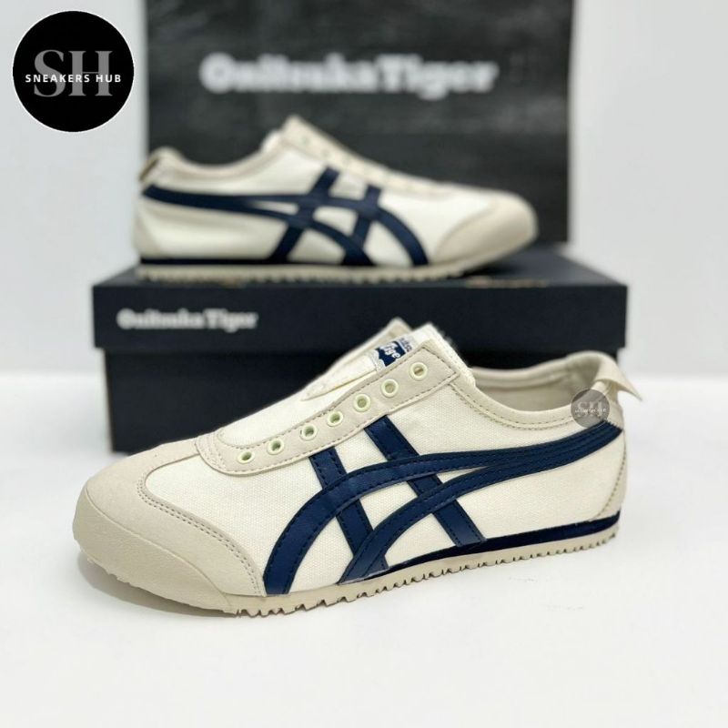 Sepatu Onitsuka Tiger Slip-on White Navy Original BNIB Free Paperbag Free kaos kaki