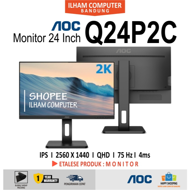 Monitor LED AOC Q24P2C IPS 2K QHD 24" Inch