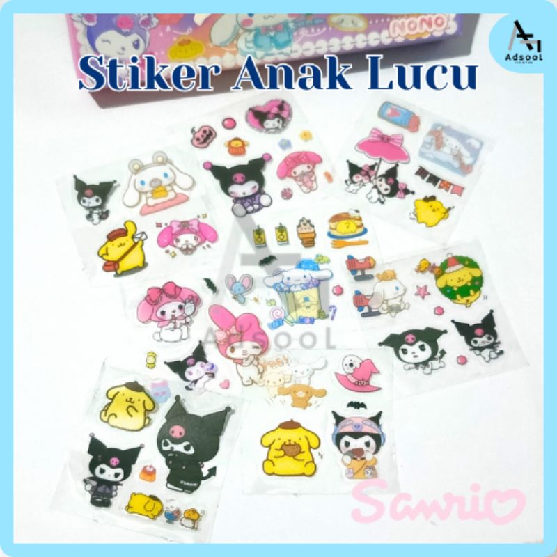 

Sticker Anak Karakter SANRIO MY MELODY KUROMI CINNAMOROLL POMPOMPURIN Lucu Korea Aesthetic Ecer Isi 5 Lembar/10 Lembar Waterproof Murah