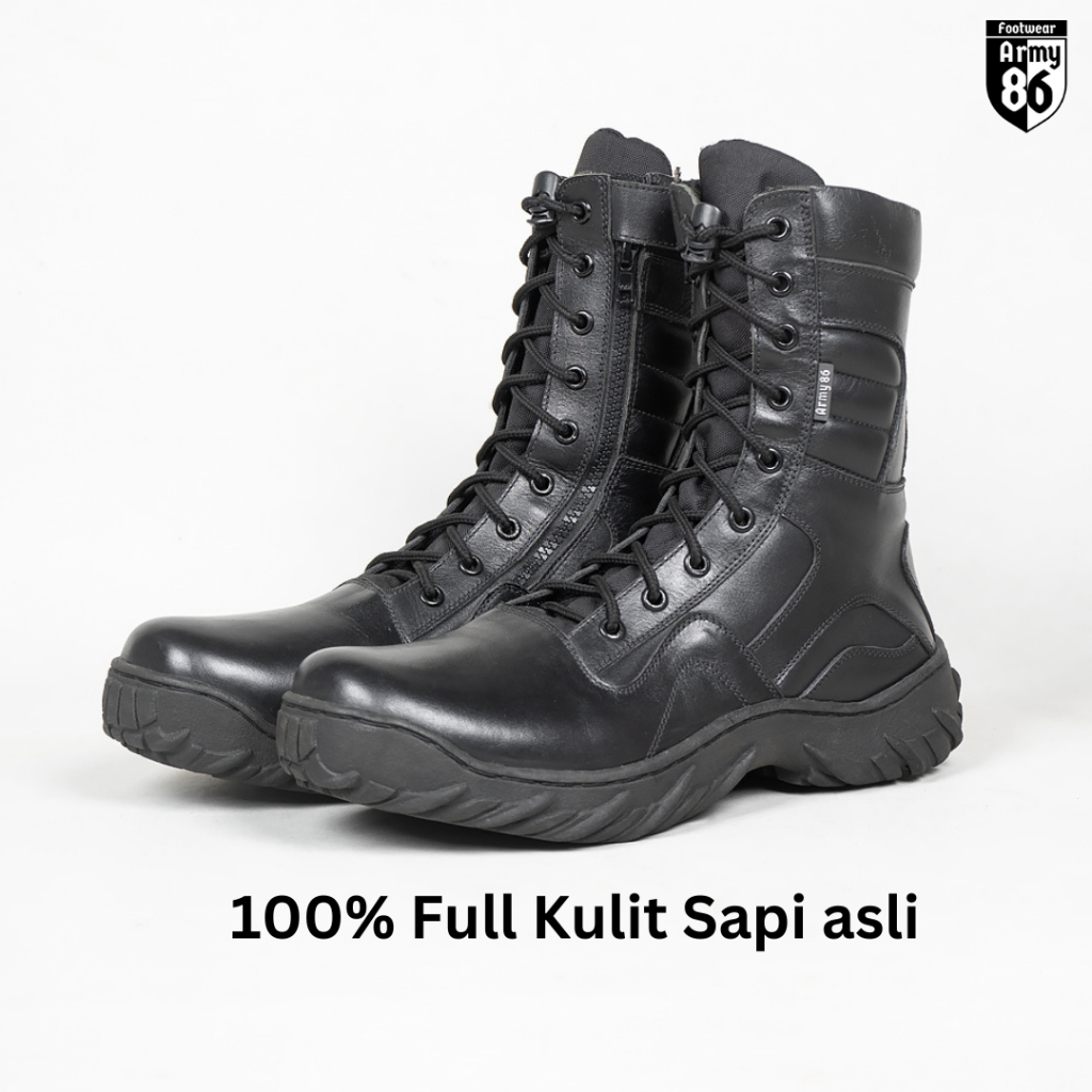 Army86 Sepatu PDL TNI POLRI Satpam Security Hitam Kulit asli model Black hawk komando