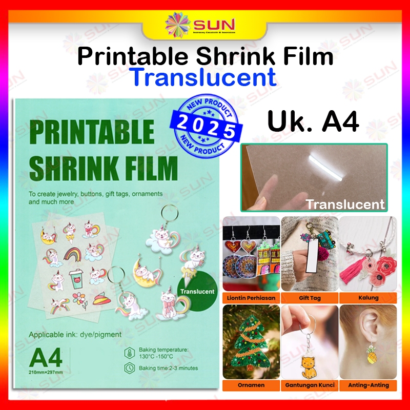 

Sun Printable Shrink Film Translucent (Transparant) / White Uk. A4 DIY Craft AKsesoris Support TInta Dye / pigment / Dura