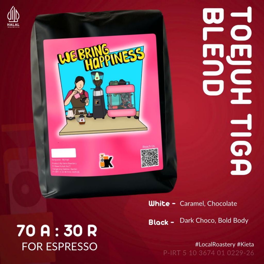 

Kieta Roastery - Biji Kopi Toejuh Tiga Espresso Blend 70% Arabika 30% Robusta 200g-1kg / Bubuk Arabica Roasted Coffee Bean Kopi Susu Based