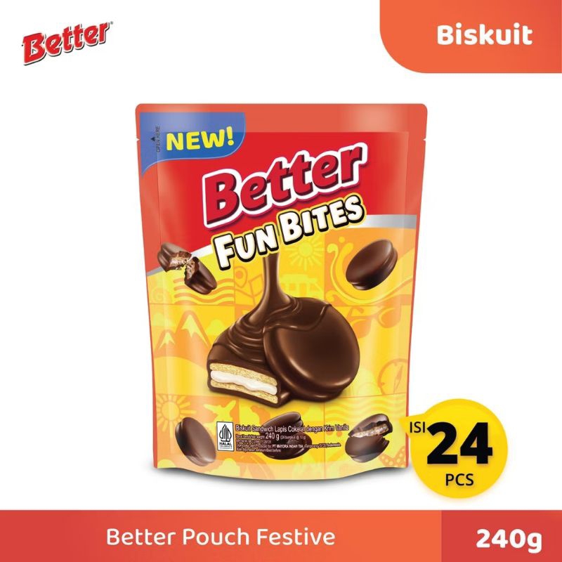 

Better Fun Bites Biskuit Sandwich Cokelat 240g - 10g X 24 Bungkus