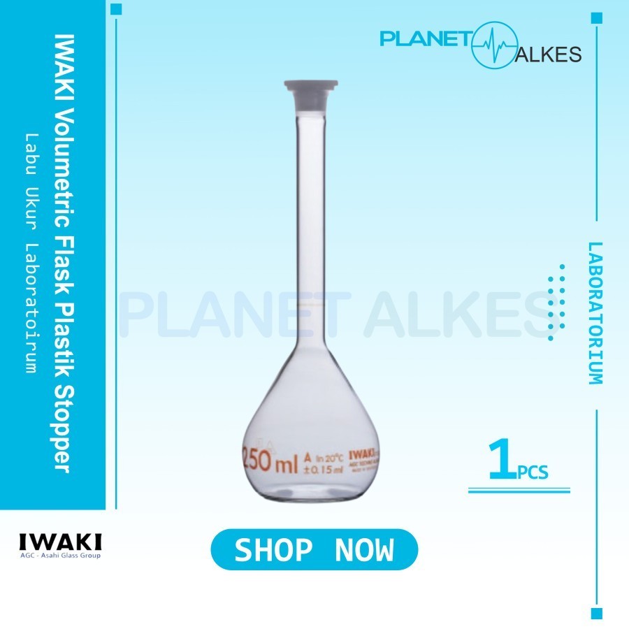 IWAKI.5645-1L Labu Ukur 1000ml Tutup Plastik | Volumetric Flask 1 Liter / 1000ml  PP Stopper