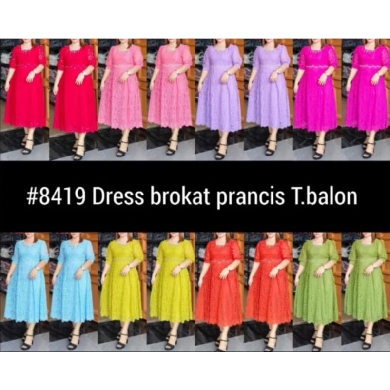 BISA SERAGAMAN DRESS BRUKAT ELGHANA 8419 BANYAK WARNA