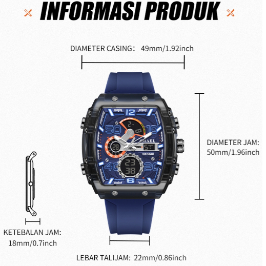 terbaru smael 8109 jam tangan elektronik olahraga untuk pria, multifungsi, tahan air, dan