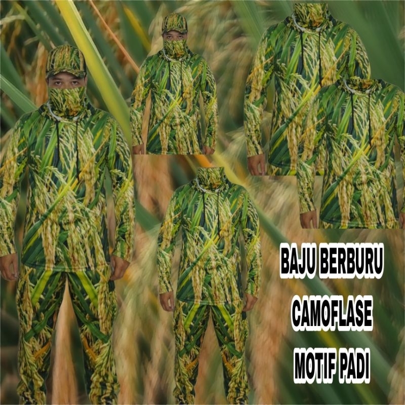 BAJU  CAMO BERBURU DI SAWAH MOTIF PADI baju hunting baju sniper baju camoflage