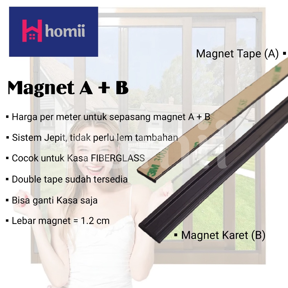 Harga TERMURAAH Homii Double Magnet DIY Kasa Nyamuk Fiberglass Magnet Double Tape  Magnet Karet Sepa
