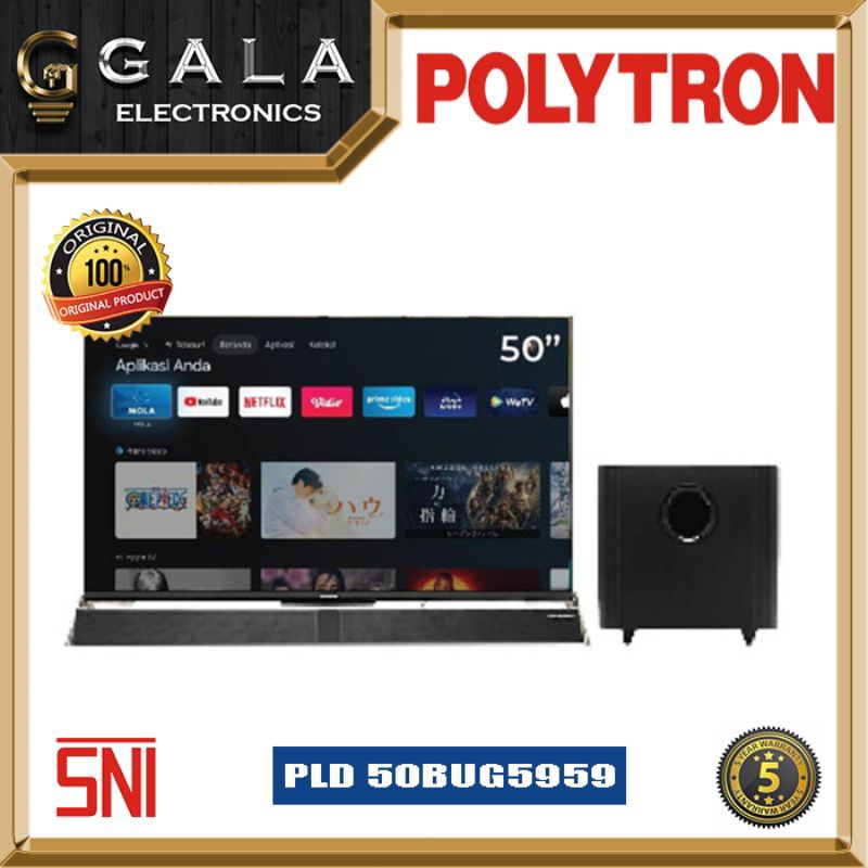 LED ANDROID TV POLYTRON 50 INCH PLD 50BUG5959 SOUNDBAR + SUBWOOFER