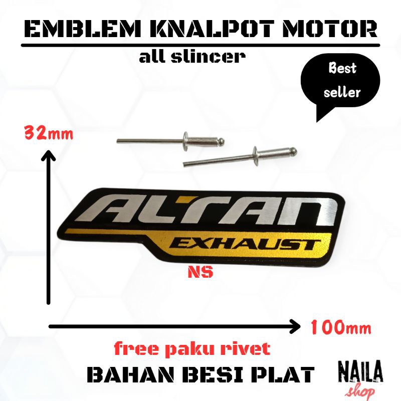 Emblem knalpot motor merek ALTAN EXHAUST free paku rivet