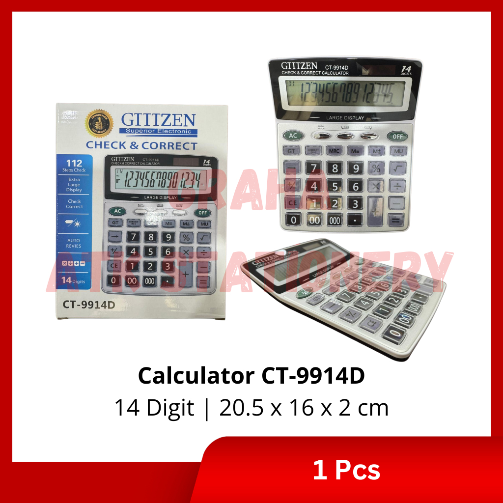 

[1 Pcs] Calculator 12 Digit CT-9914D / Kalkulator 12 Digit CT-9914D Check & Correct